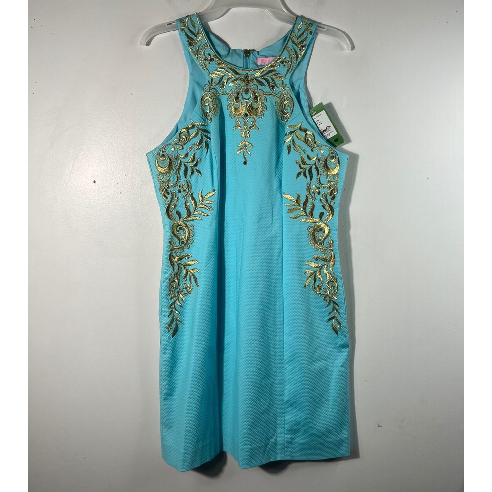 Womens Lilly Pulitzer Tina Stretch Shift Dress Blue Ibiza Dress 4 NWT msrp $278